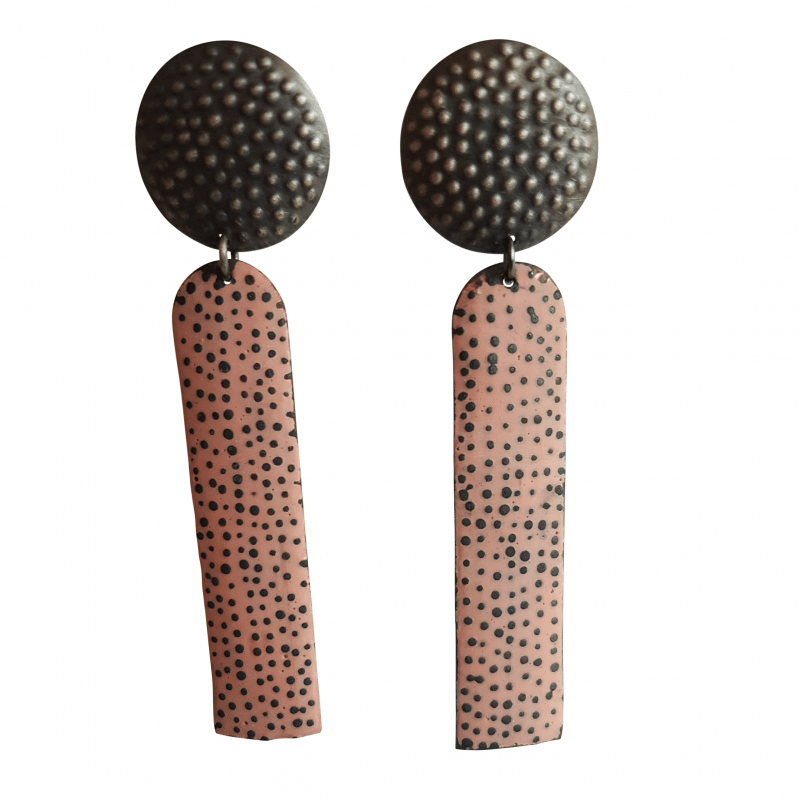 Bridget Kennedy going dotty oxidised silver and coral drop earrings