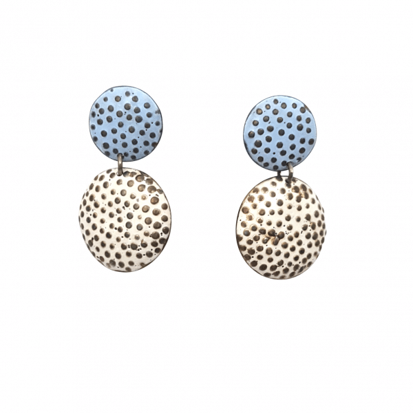 Bridget Kennedy going dotty white and blue silver earrings
