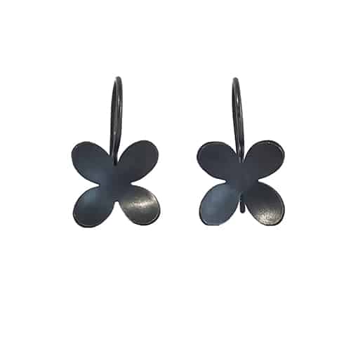 blackened silver flower designer drop earrings