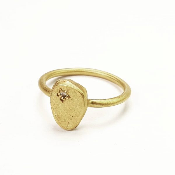yellow gold and diamond signet ring