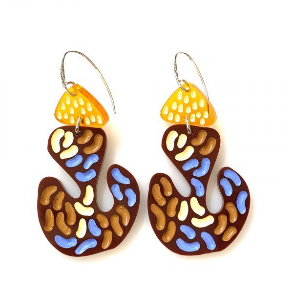 yellow and mushroom acrylic earrings