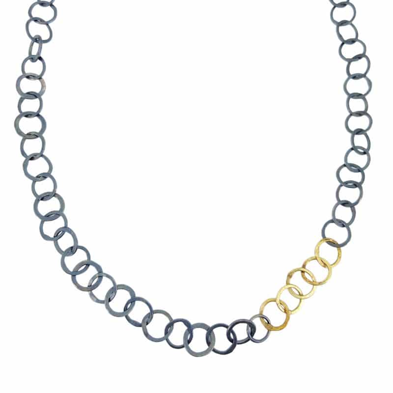 recycled oxidised sterling silver and 14ct gold chain bk