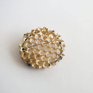 gold and oxidised silver honeycomb brooch