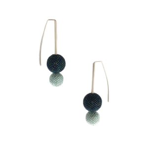 teal double drop ball earrings