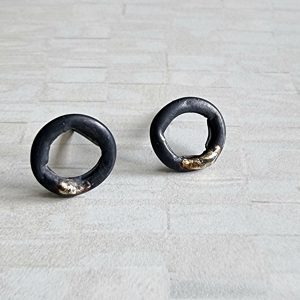 pair of oxidised silver and gold stud Relic earrings